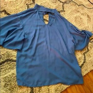 Ash Blue Blouse with Ruffle sleeves and tie detail